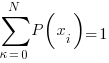 sum{kappa=0}{N}{P(x_i)}=1