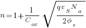 {n}= 1 + 1/{C_ox} {sqrt{ {q{varepsilon_S}{N_a}}/{2 phi_s} } }